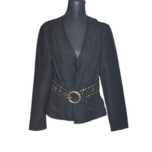 Bandolino Womens Faux Suede Belted Jacket Black Studded Western Size 8 GDGPGU56